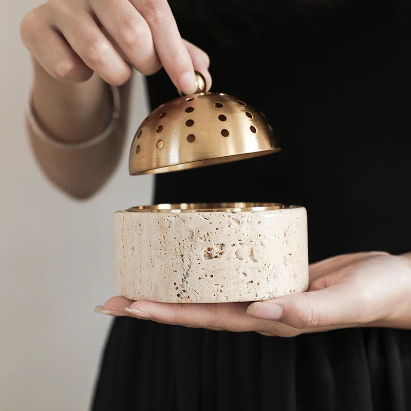 Afralia™ Luxury Travertine Marble Oud Mubkhar Incense Burner