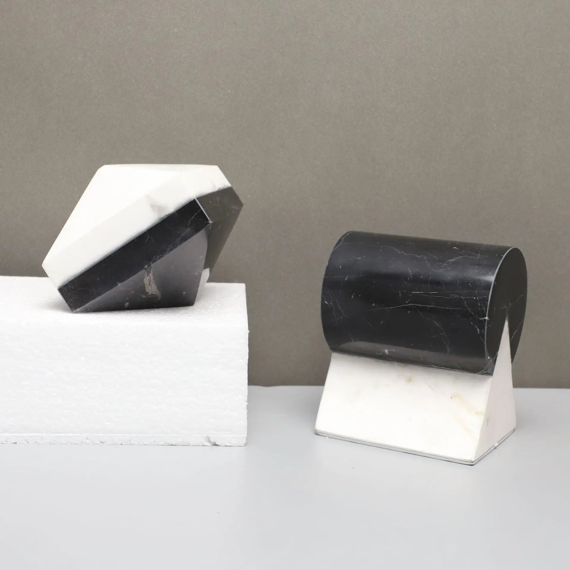 Afralia™ Geometric Marble Sculpture Block Semicircle Home Decor Figurine