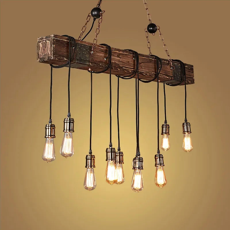 Afralia™ Retro Wood Ceiling Chandelier Industrial Pendant Light Vintage Bar Fixture
