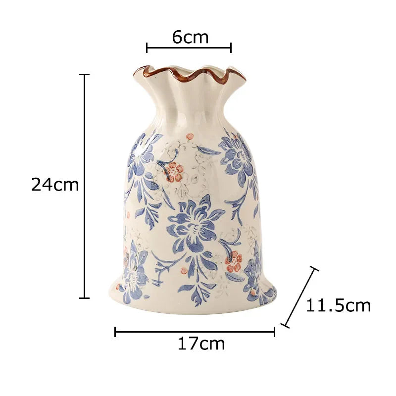 Afralia™ Vintage Floral Ceramic Vase Creative Bag Shape Table Decoration