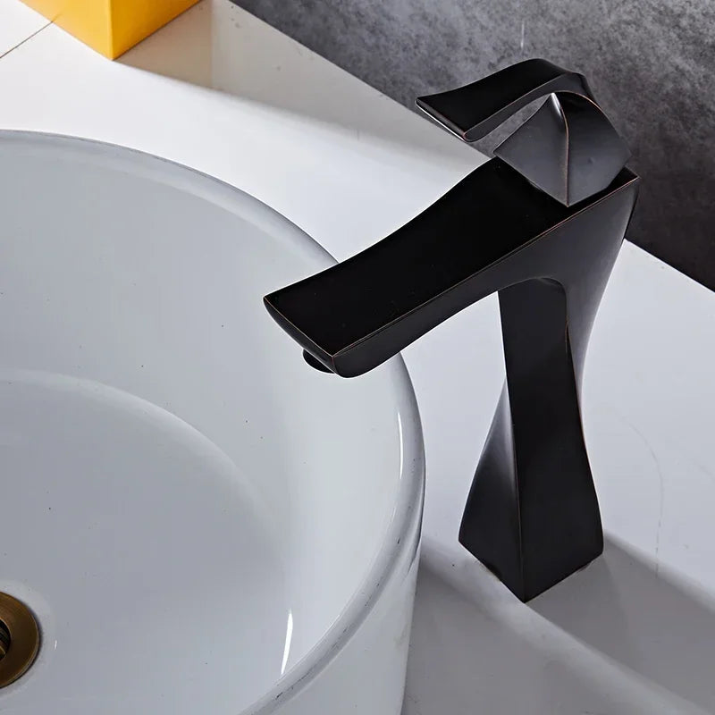 Afralia™ Single Handle Basin Faucet Chrome Black Bathroom Sink Mixer Tap