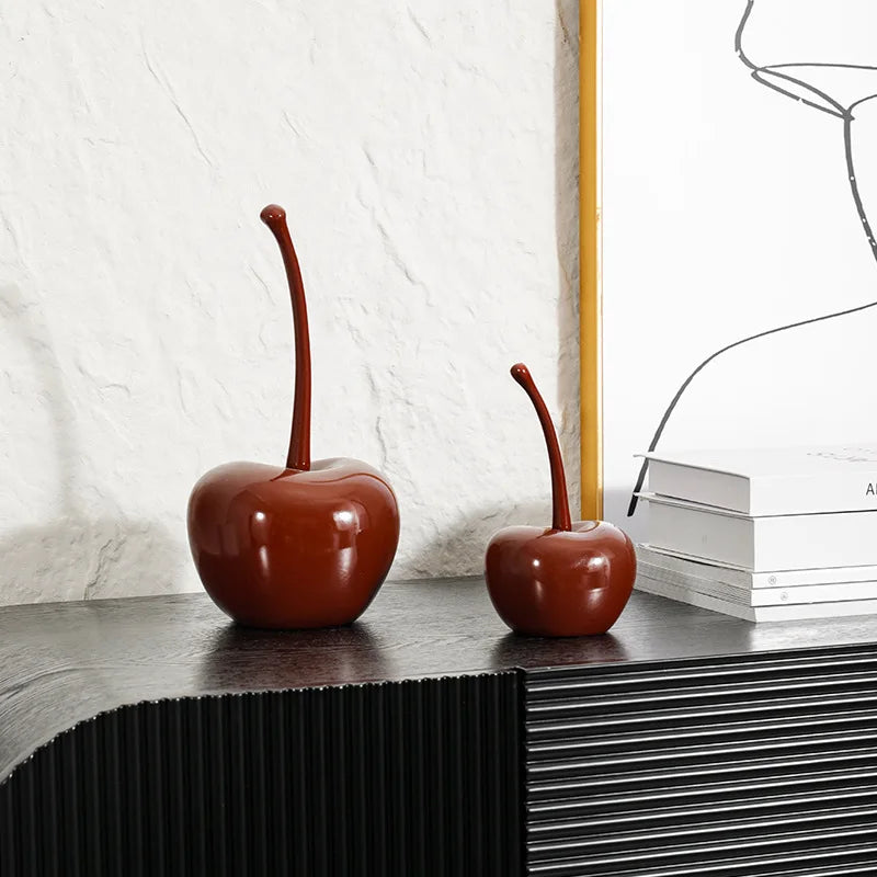 Afralia™ Chic Red Cherries Resin Ornaments for Home Decor and Table Accessories