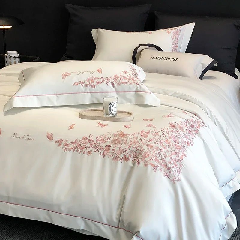 Afralia™ Egyptian Cotton Bedding Sets in White, Queen King Ru Size Bed Linens