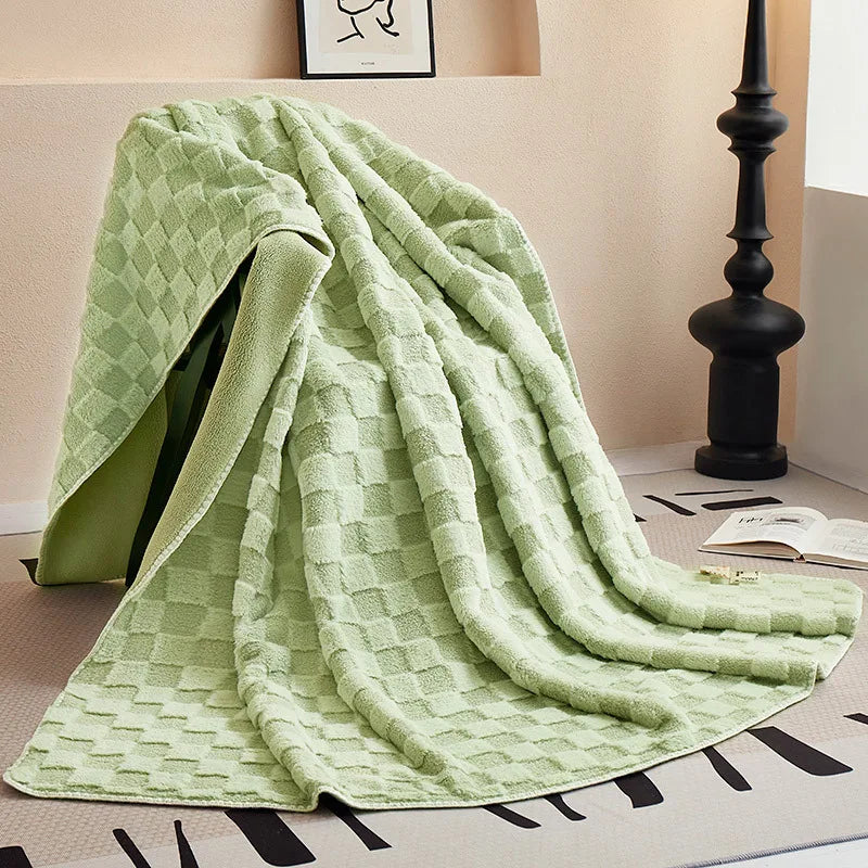 Afralia™ Luxury Teddy Rabbit Checkered Blanket: Double-Sided Velvet Sofa Cover
