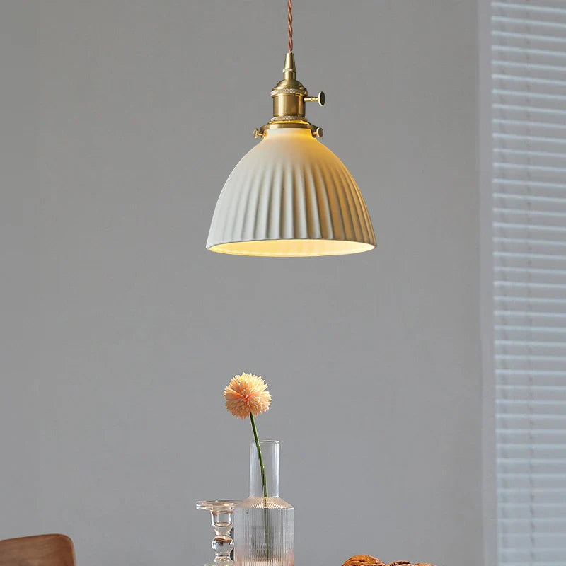 Afralia™ White Ceramic Brass LED Pendant Light - Vintage Japanese Hanglamp
