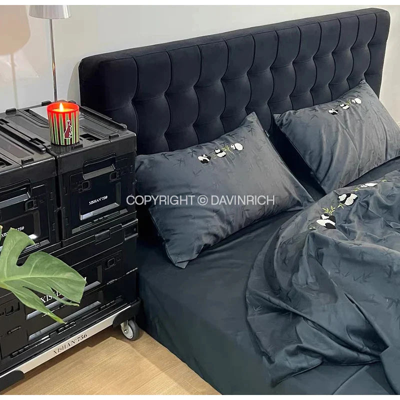 Afralia™ Chinese Panda Bamboo Jacquard Duvet Cover Set Luxury Cotton Bed Sheet Set