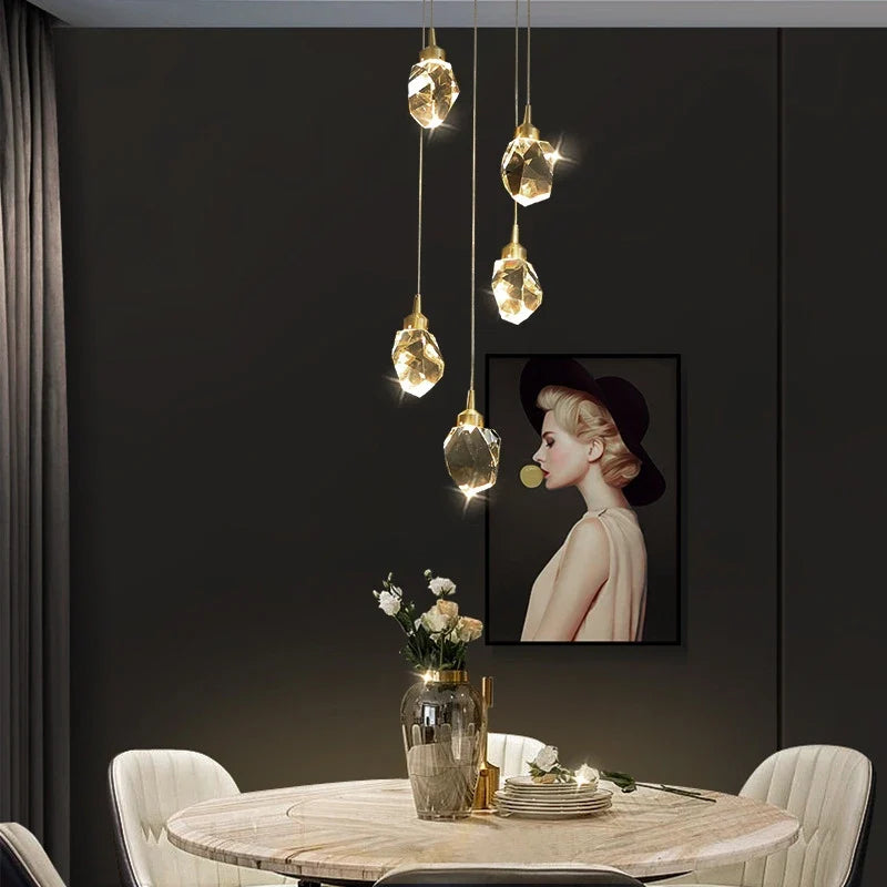 Afralia™ Nordic Villa Crystal Pendant Lights Chandelier for Home Living Room Bedroom Kitchen Shop