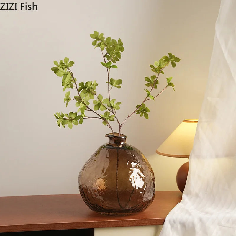 Afralia™ Brown Glass Vase Hydroponics Plant Pot for Table Decoration and Floral Arrangements