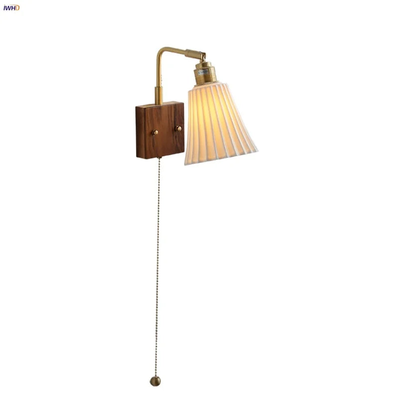 Afralia™ Glass Ceramic LED Wall Sconce Walnut Wood Nordic Modern Rotatable Mirror Light