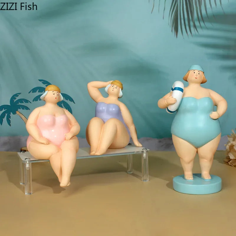Afralia™ Beach Swimsuit Fat Women Resin Sculpture Desk Ornament Aesthetic Decor