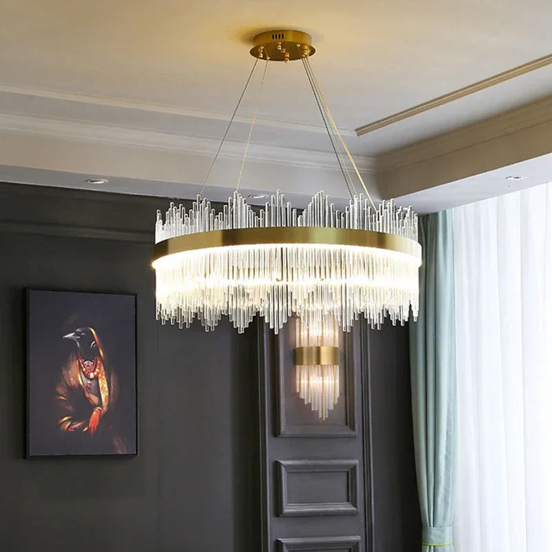 Afralia™ Glass Rod LED Pendant Chandelier: Elegant Lighting Fixture for Home Living Dining Bedroom Decor