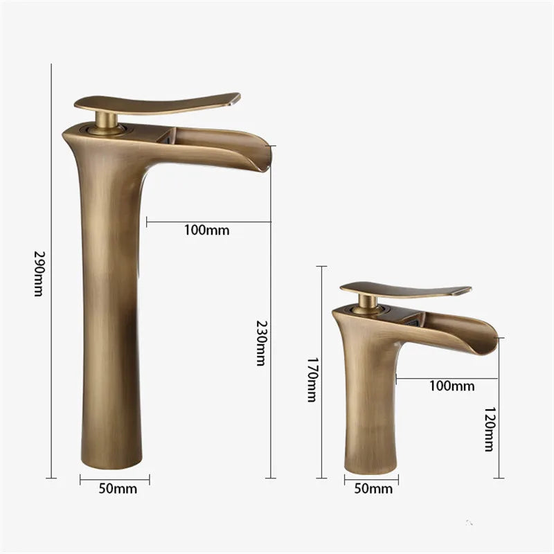 Afralia™ Antique Bronze Waterfall Bathroom Faucet with Hot & Cold Mixer Tap