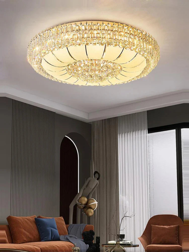 Afralia™ Gold Chrome Crystal LED Ceiling Chandelier for Living Room