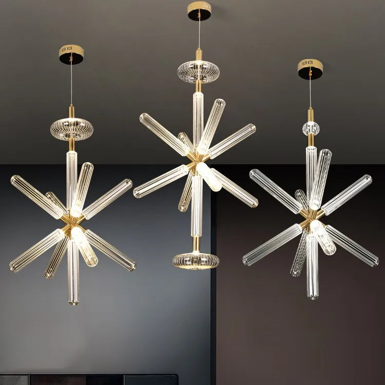 Afralia™ Snowflake Glass Chandelier Modern Carving Duplex Building Staircase Hanging Lamp