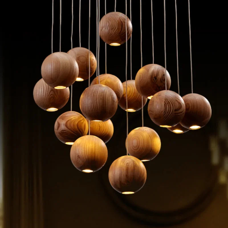 Afralia™ Wood Pendant Light: Creative Art Ball Design for Kitchen, Restaurant, and Bar.