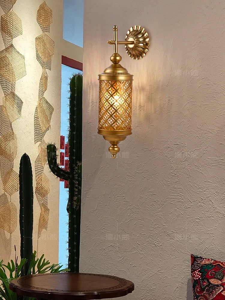 Afralia™ Exotic Moroccan Hollow Carving Wall Lamp LED E27 Industrial Iron Art