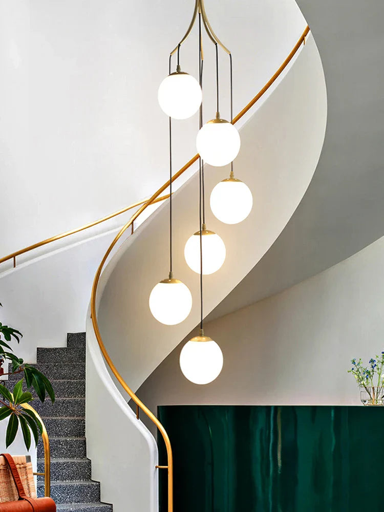 Afralia™ Glass Ball LED Chandelier, Modern Minimalist Loft Villa Staircase Decor