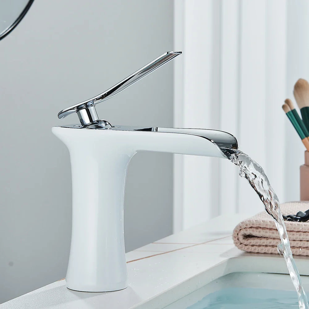 Afralia™ White Basin Faucet Waterfall Vessel Sink Mixer Tap - Chrome Finish