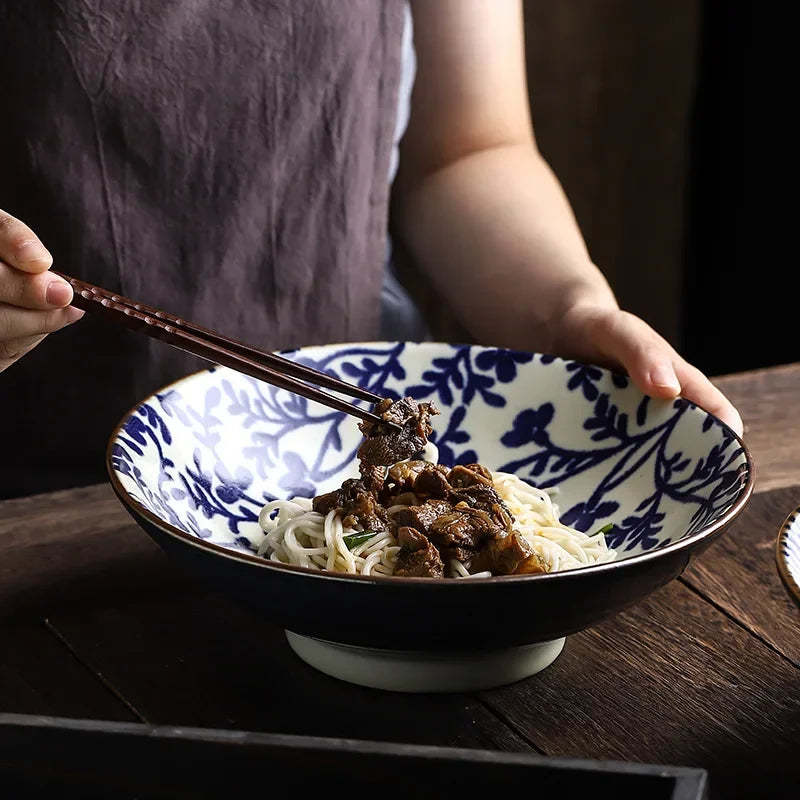 Afralia™ 9.5" Ceramic Japanese Ramen Bowl Large Soup Salad Rice Microwave Dinnerware