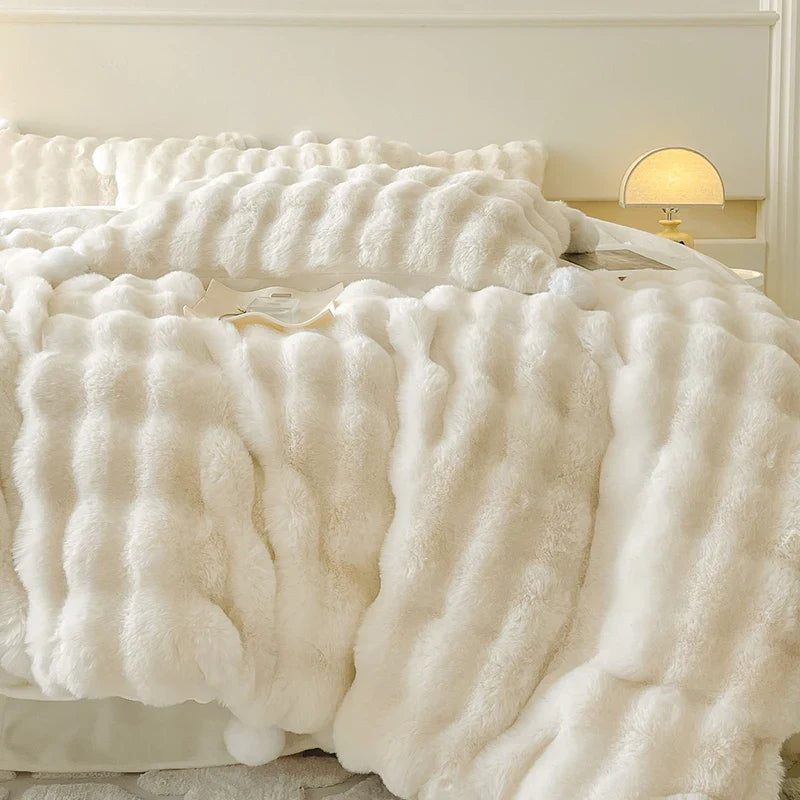 Afralia™ Double-Sided Rabbit Fur Bedding Set, Plush Velvet Fleece, Monochromatic Luxury Duvet Set