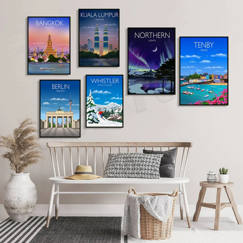 Afralia™ Travel Posters: Northern Lights, Whistler, Buckingham Palace & More iconic destinations