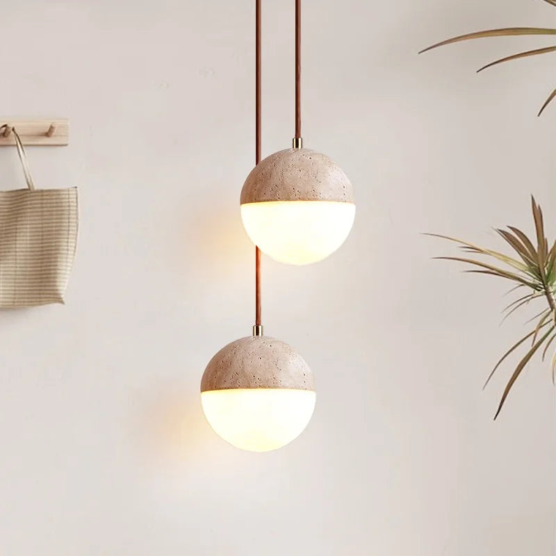Afralia™ Yellow Travertine LED Pendant Light - Modern Nordic Style Dining Room Fixture.