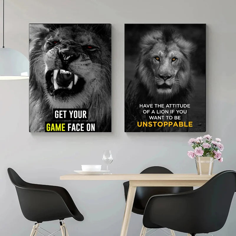 Afralia™ Never Give Up Animal Nordic Inspirational Canvas Wall Art for Home Office