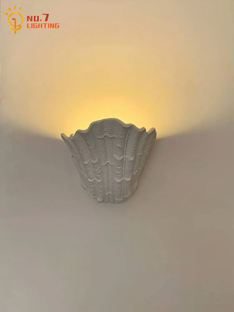 Afralia™ Gypsum Shell LED Wall Lamp - French Design Medieval Wabi-Sabi Art Bedroom Decor
