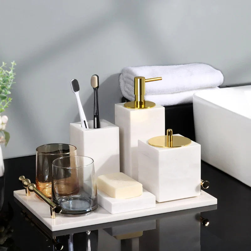 Afralia™ White Volakas Marble Bathroom Accessories Set