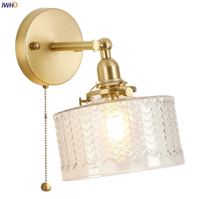 Afralia™ Clear Glass LED Mirror Light Pull Chain Copper E14 Wall Lamp