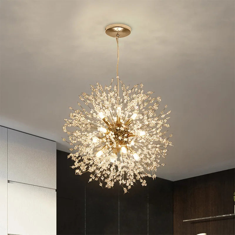 Afralia™ Fireworks Dandelion Sputnik Chandelier Gold Chrome Crystal Pendant Light