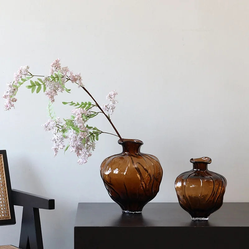 Afralia™ Brown Wavy Grain Glass Vase Terrarium Flower Home Decor Bottle