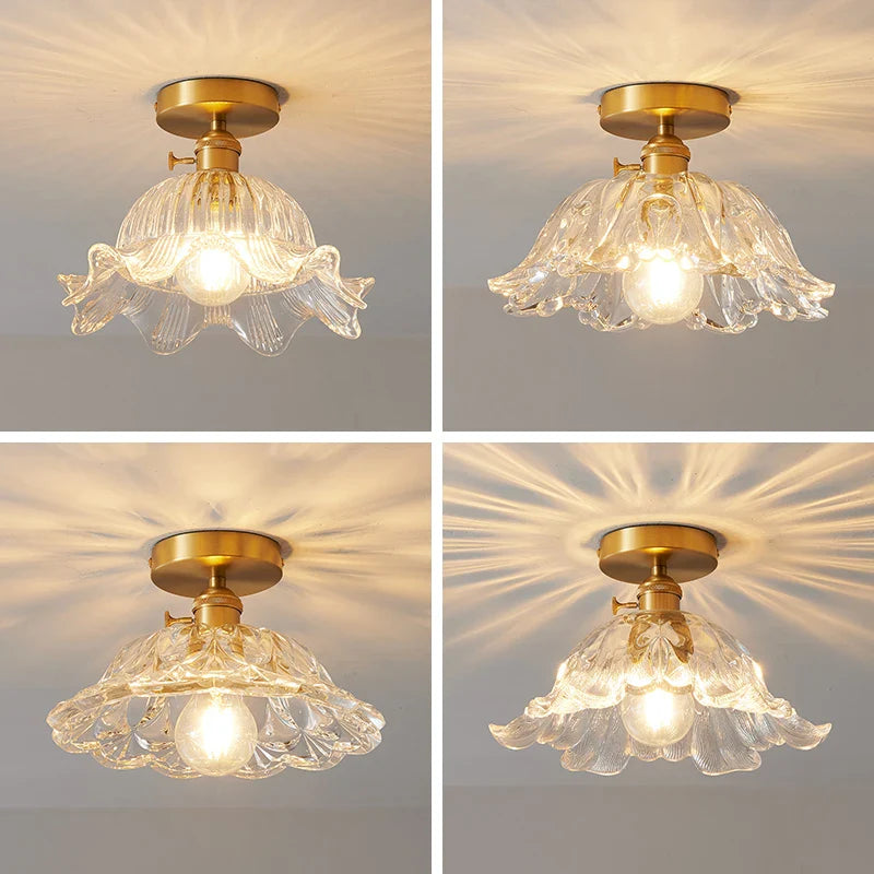Afralia™ Glass Copper LED Ceiling Light - Simple Art Decorative Chandelier