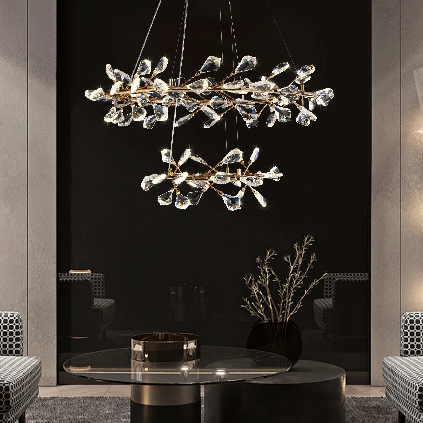 Afralia™ Modern Leaf Crystal Chandelier Ring - Luxury K9 Crystal Pendant Chandelier for Living Room