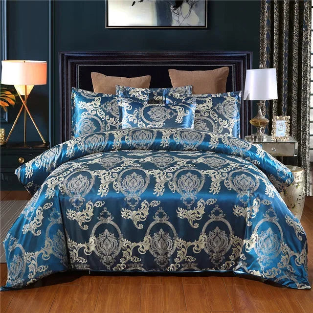 Afralia™ Satin Jacquard Bedding Set - Luxury Solid Color Duvet Cover Set for King Size Double Bed