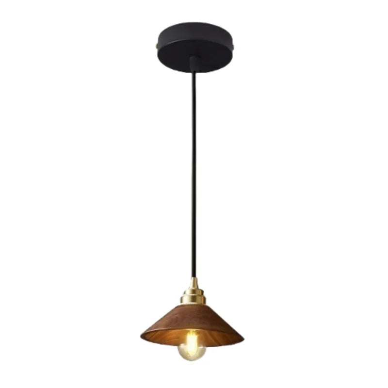 Afralia™ Japanese LED Pendant Light Vintage Style Wood Copper Hanging Lamp