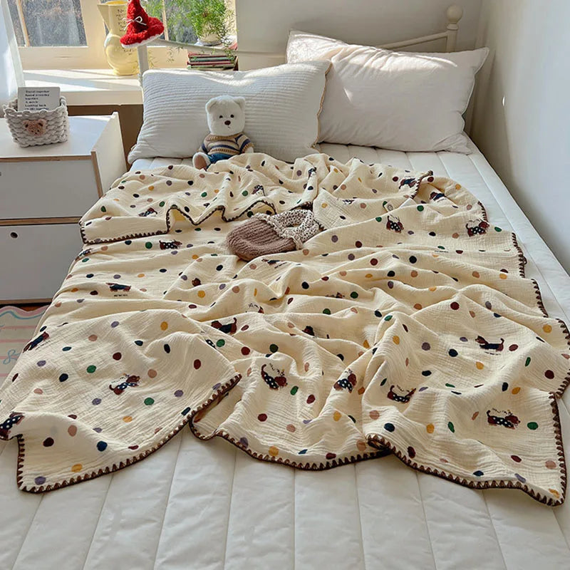 Afralia™ Korean Cotton Cartoon Blanket for Travel & Home - Kids, Adults