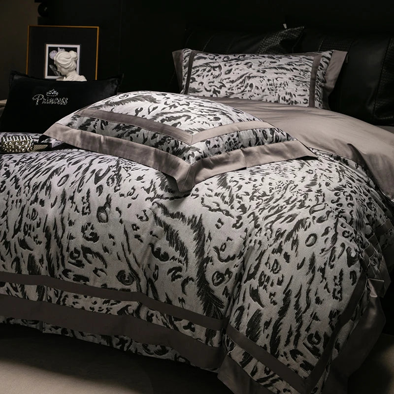 Afralia™ 1000TC Egyptian Cotton Zebra Print Bedding Set with Duvet Cover, Sheet, Pillowcases