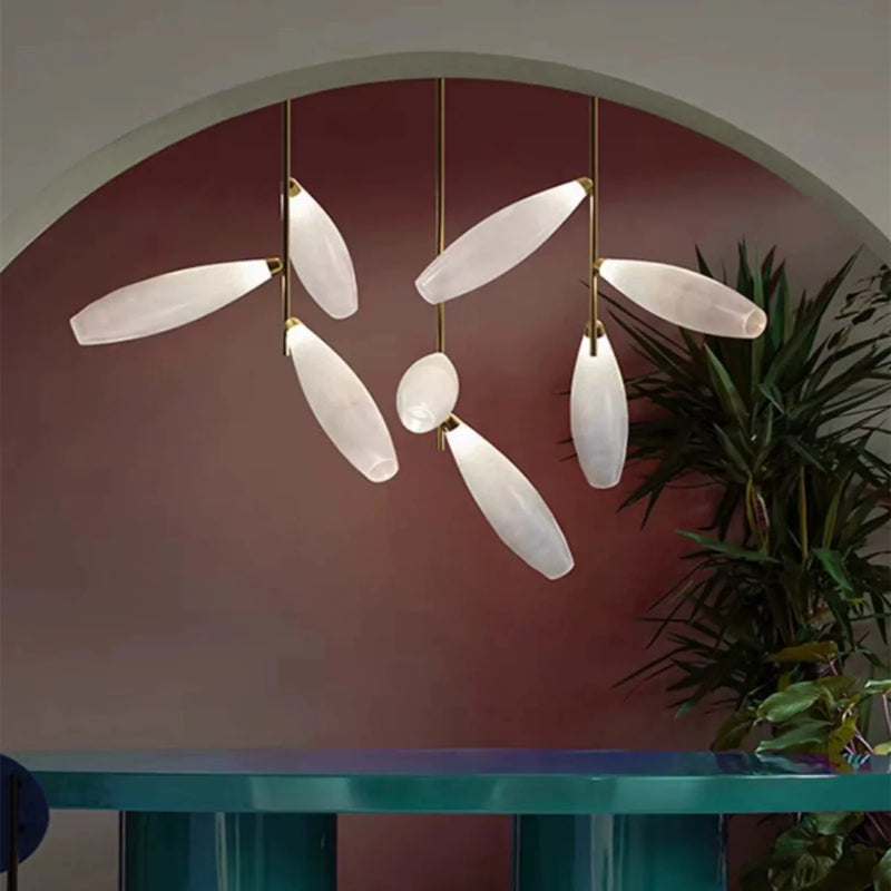 Afralia™ Luxury Branch Staircase Chandelier Oval Glass LED Pendant Light Indoor Lighting