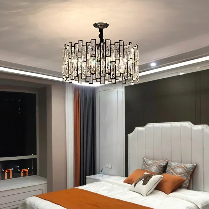 Afralia™ Modern Black Crystal LED Pendant Light for Dining Room and Bedroom