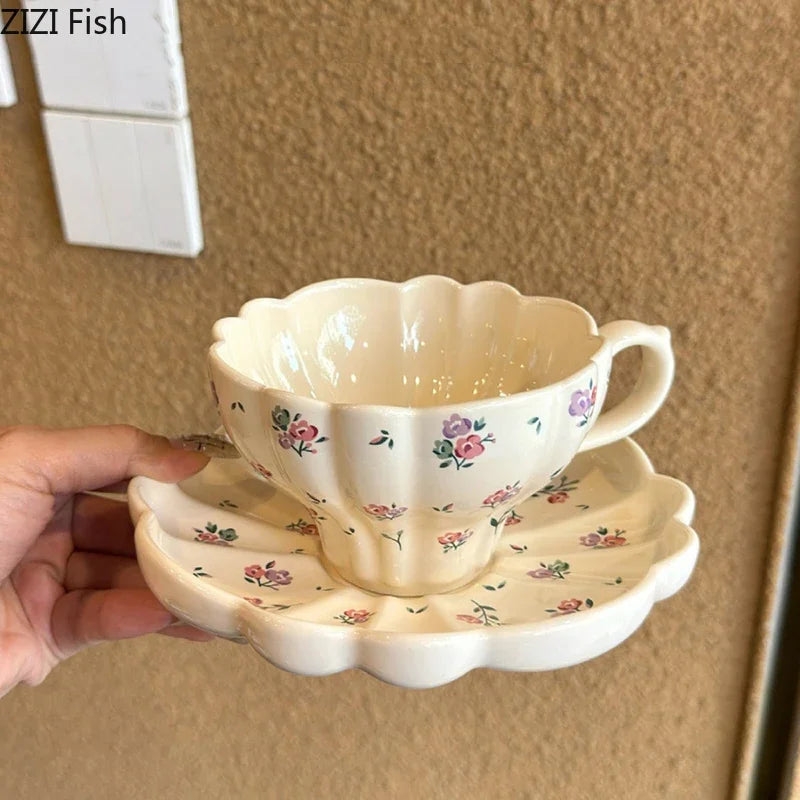 Afralia™ Porcelain Floral Coffee Mug Set – Elegant Tea Cup for Home Dining & Afternoon Tea