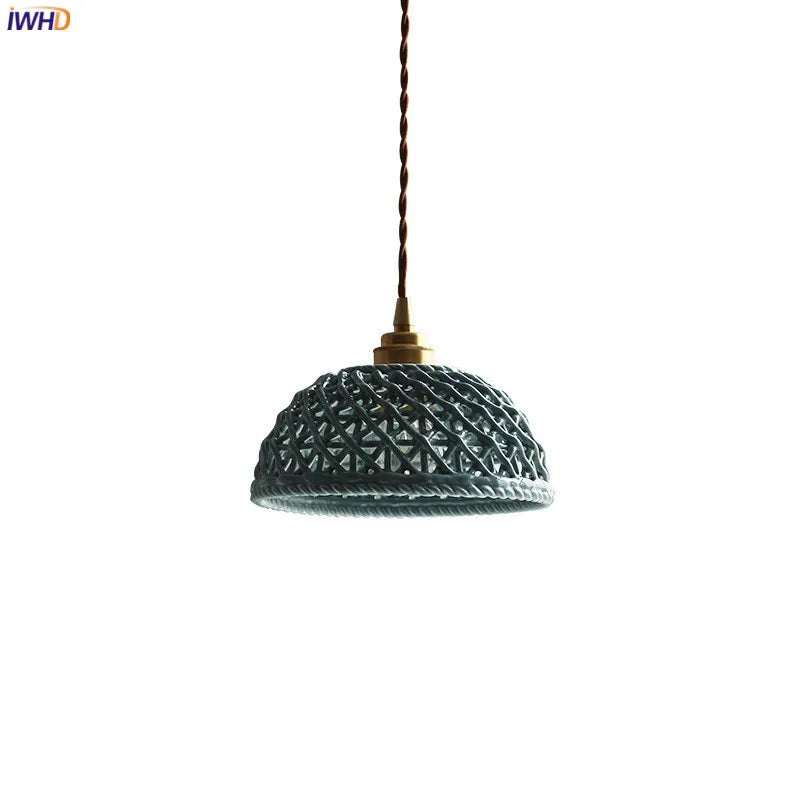 Afralia™ Bule Ceramic LED Pendant Lamp Modern Nordic Hanging Light for Bedroom Restaurant