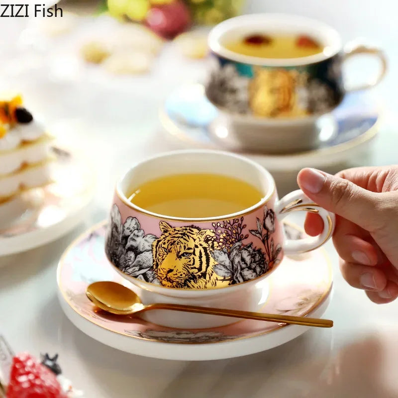 Afralia™ Porcelain Cup & Saucer Set: Elegant Coffee Mug for Dining Table and Afternoon Tea