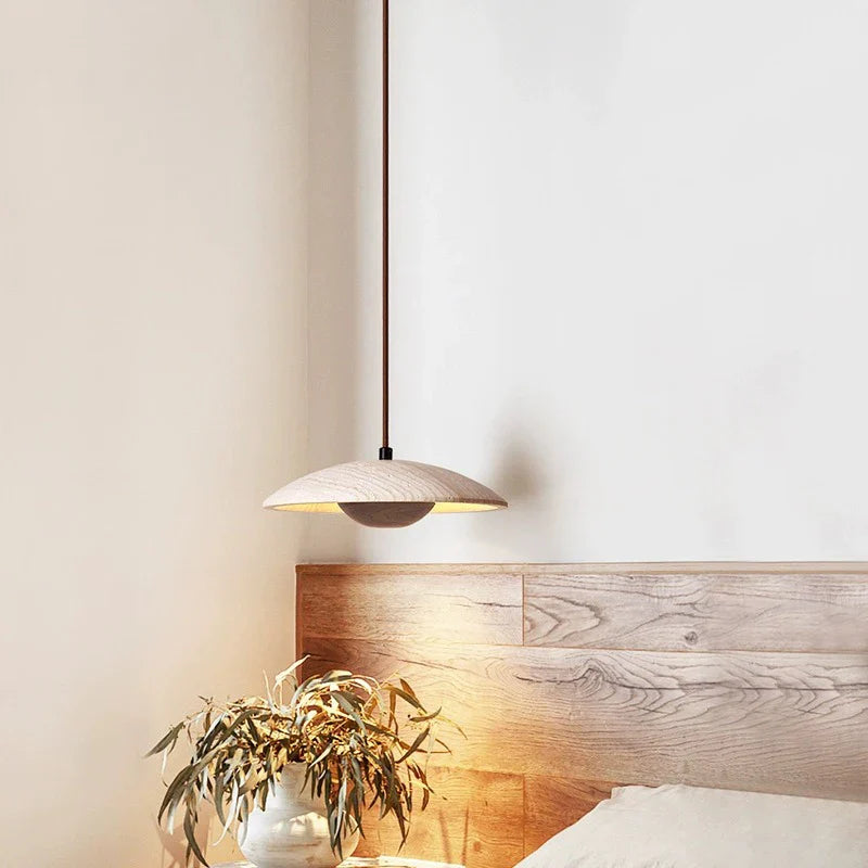 Afralia™ Cream Stone Wood Chandelier: Danish Style Bedroom Pendant Lamp for Natural Atmosphere
