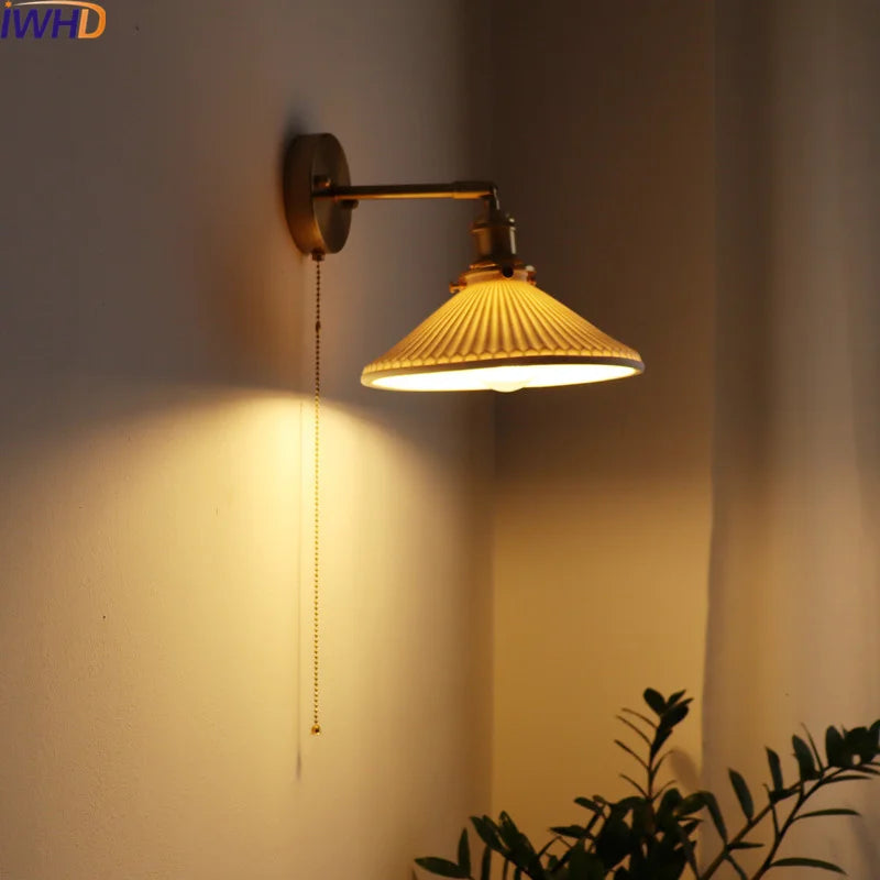 Afralia™ Ceramic LED Wall Sconce Pull Chain Switch for Dining Bedroom Bathroom Mirror