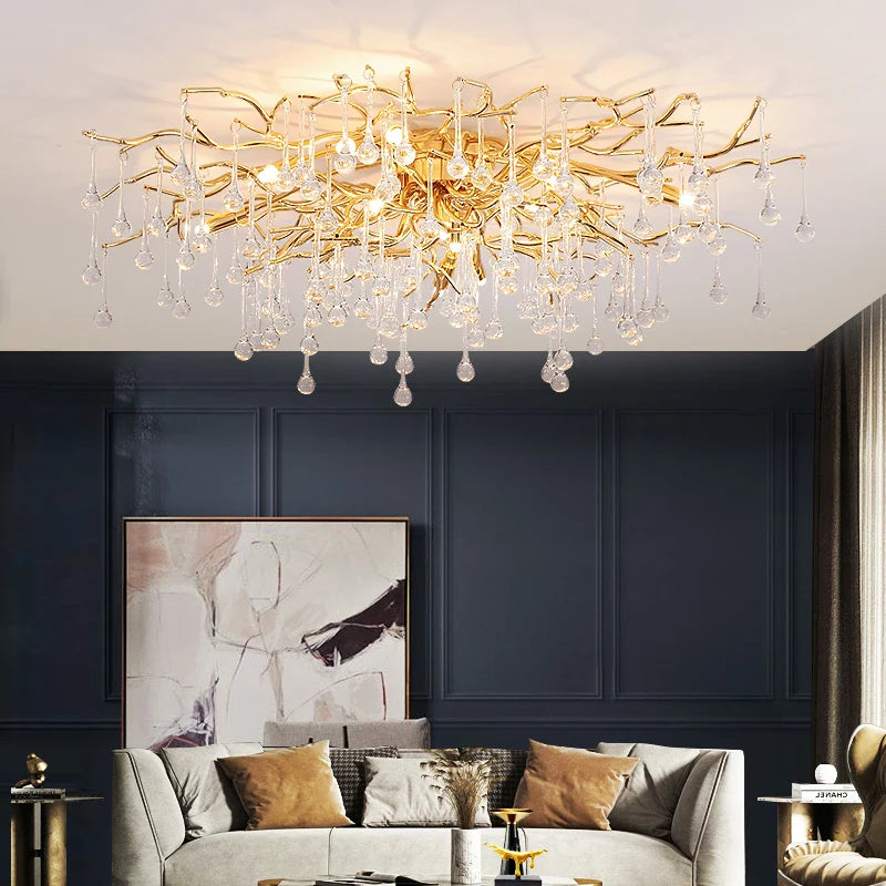 Afralia™ Elegant Gold Crystal Chandelier for Modern Luxury Living Spaces