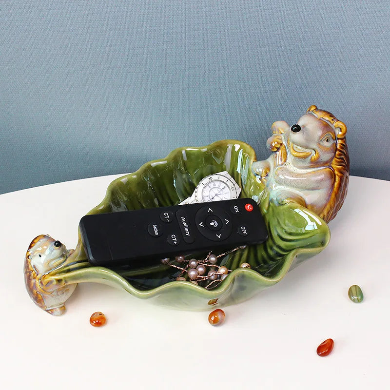 Afralia™ Hedgehog Ceramic Fruit Plate: Handcrafted Animal Jewelry Tray & Storage Container
