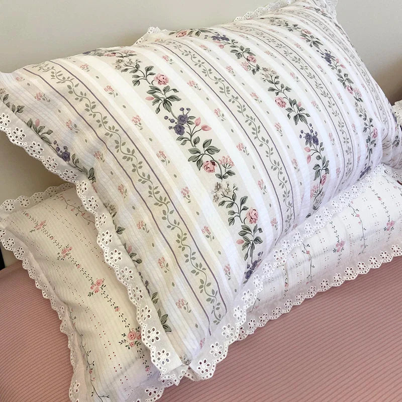 Afralia™ Vintage Lace Ruffles Duvet Set with Bed Sheet and Pillowcases