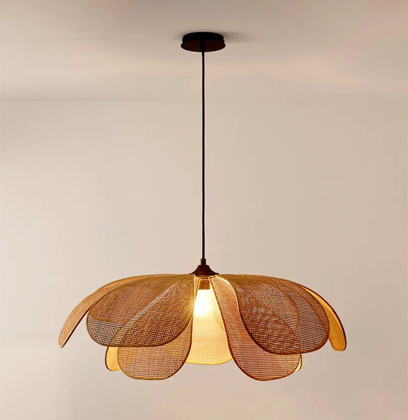 Afralia™ Petals Wicker Chandelier: Japanese Style Pendant Lights for Living Room