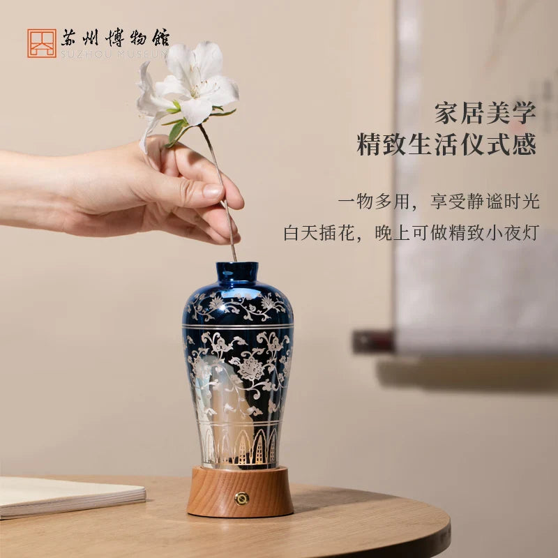 Afralia™ Liuguang Qingying Vase Night Light - Elegant Flower Table Lamp